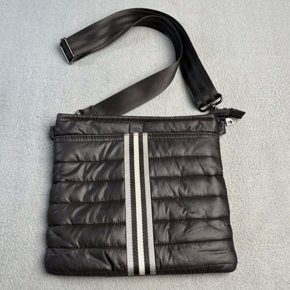 Think Royln Black Quilted Puffer Crossbody Bag Striped Messenger Bag